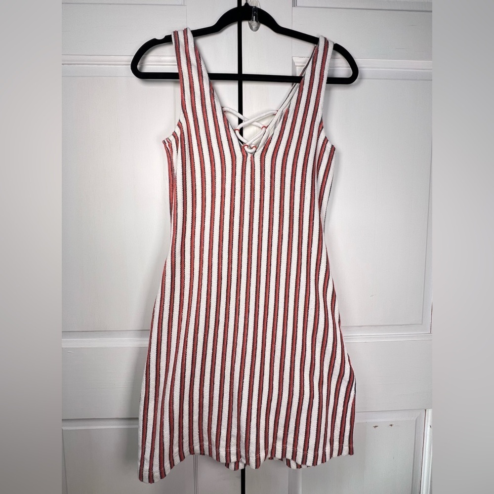 Rebecca Minkhoff Monica Striped Terrycloth Lace Up Beach Coverup Dress X-small - Picture 2 of 8